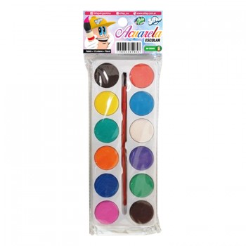 Acuarela escolar 12 colores con pincel